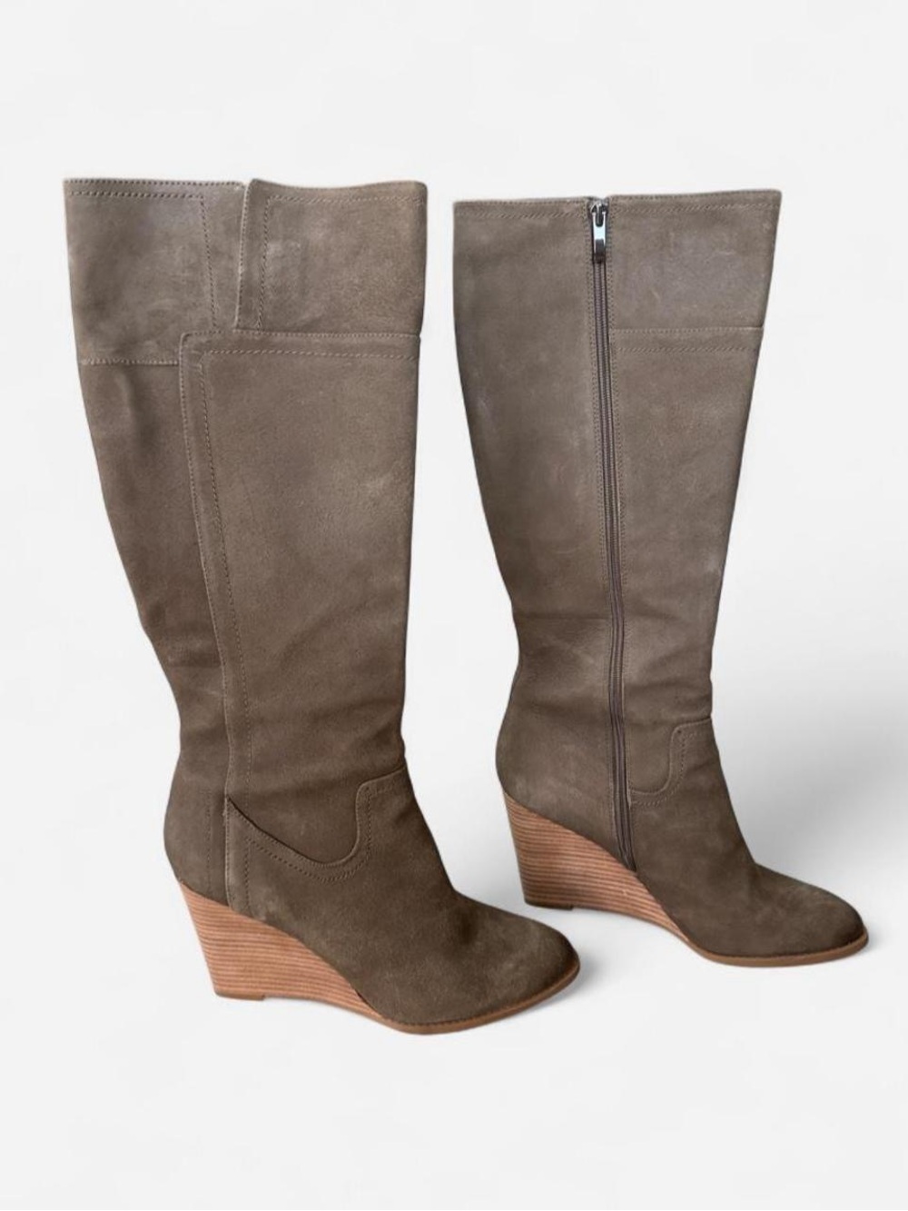 LARA Taupe Suede Wedge Knee-High Boots
